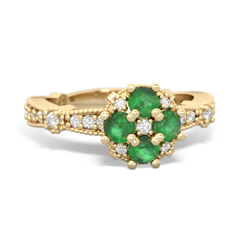 Emerald Sparkling Tiara Cluster 14K Yellow Gold ring R26293RD