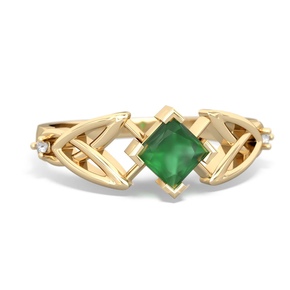 Emerald Celtic Trinity Knot 14K Yellow Gold ring R3349