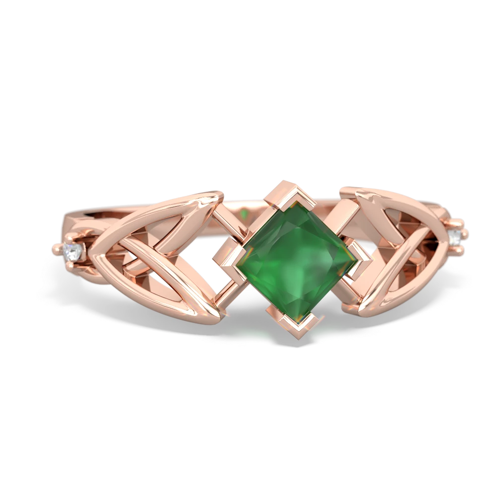 Emerald Celtic Knot Princess 14K Rose Gold ring R3349