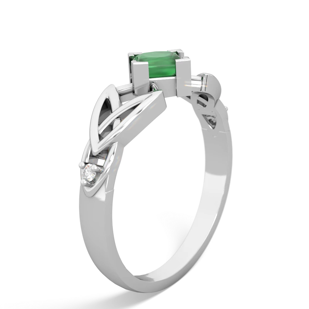 Emerald Celtic Knot Princess 14K White Gold ring R3349