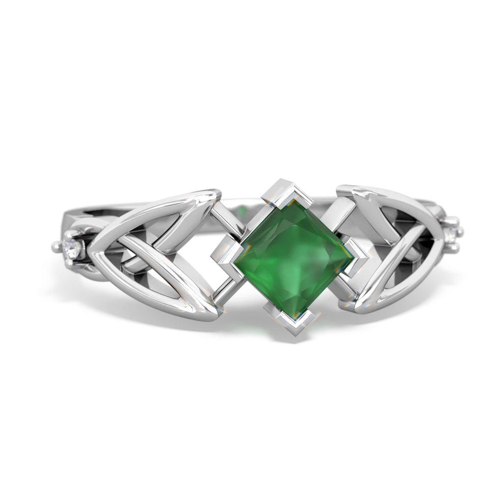 Emerald Celtic Knot Princess 14K White Gold ring R3349