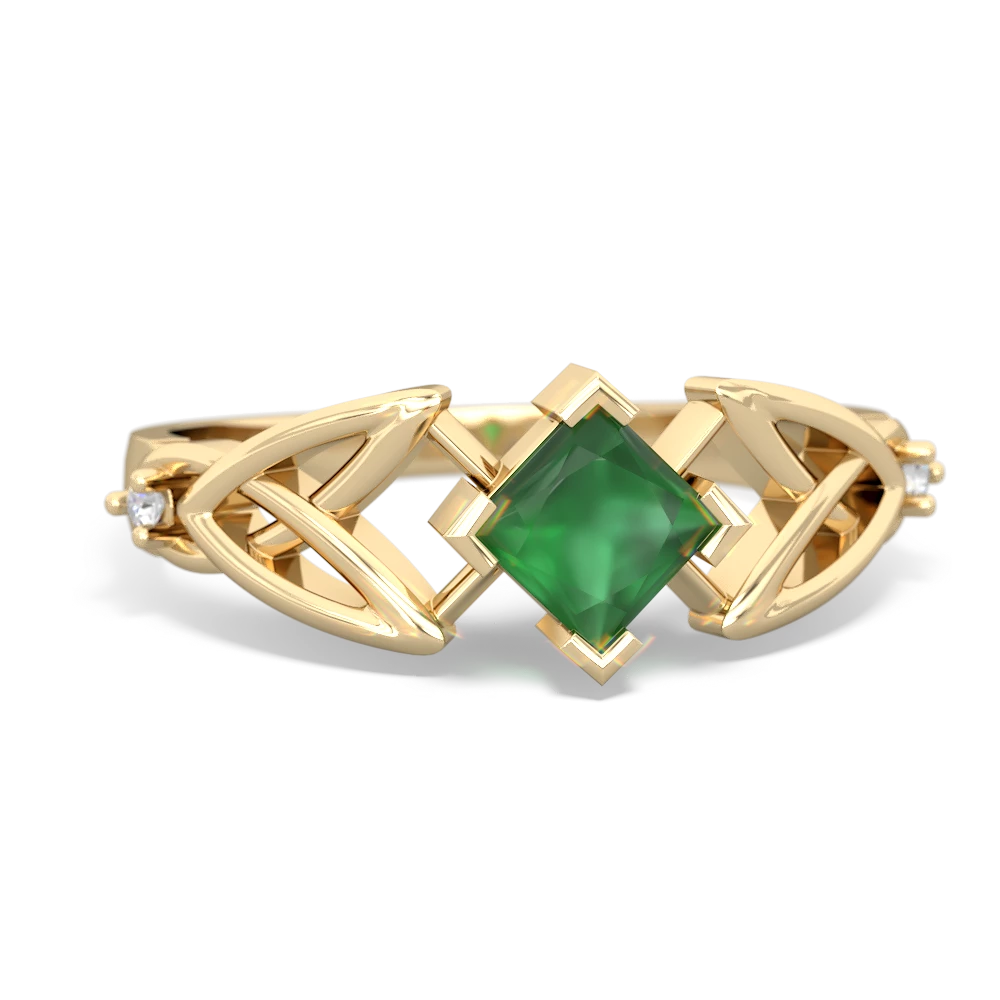 Emerald Celtic Knot Princess 14K Yellow Gold ring R3349