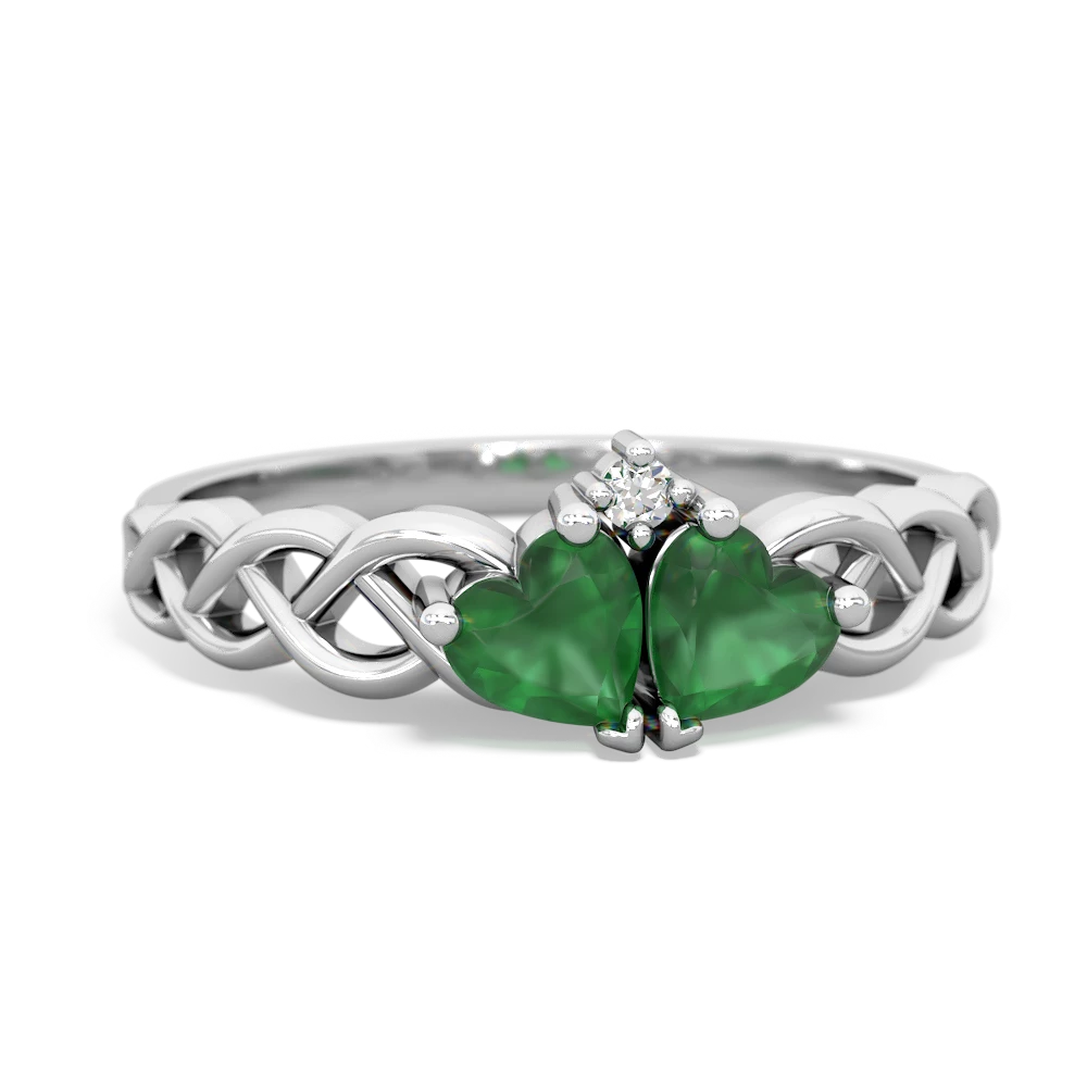 Emerald Heart To Heart Braid 14K White Gold ring R5870