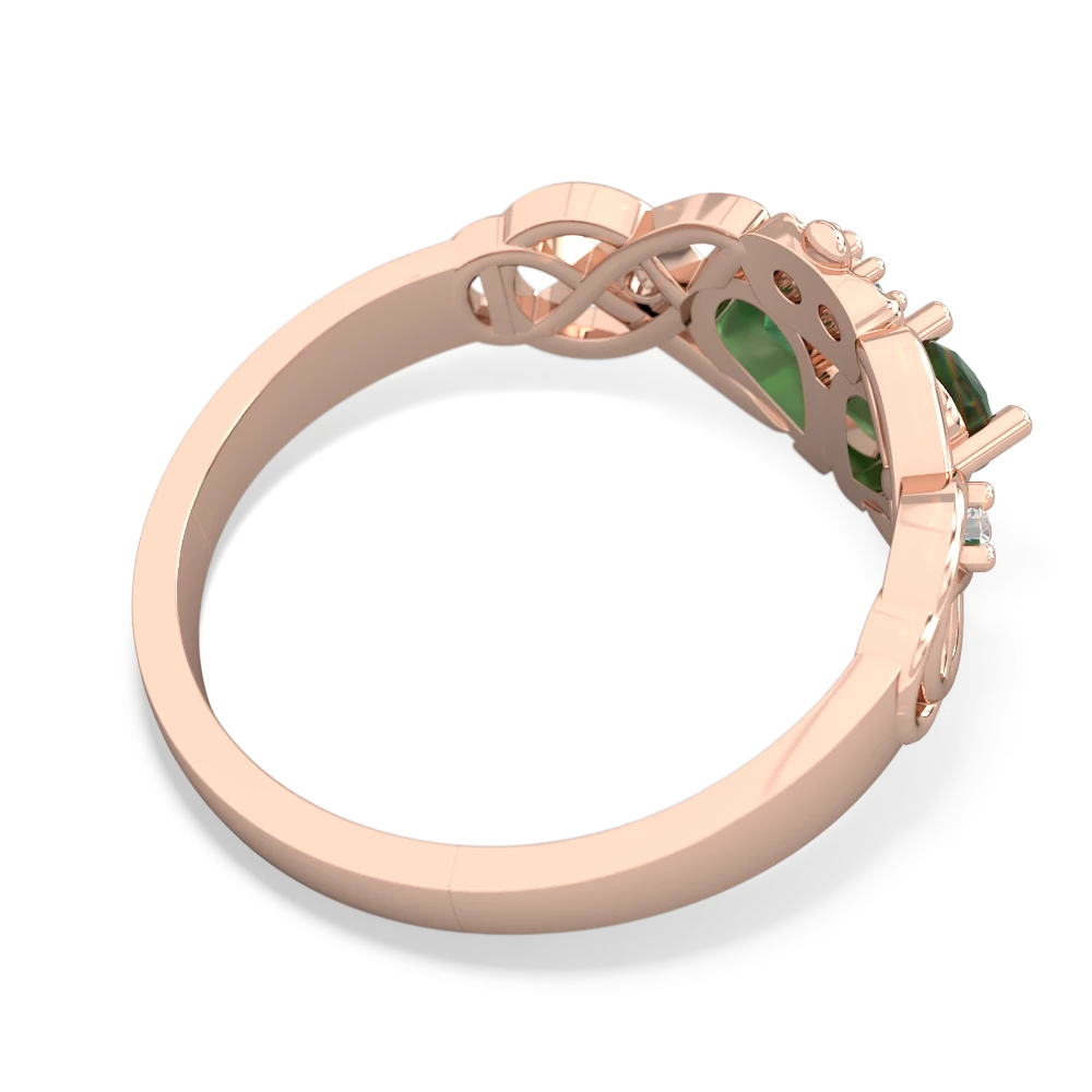 Emerald Two Stone Claddagh 14K Rose Gold ring R5322