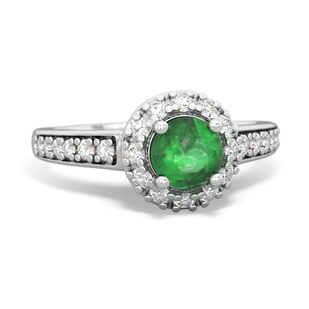 Emerald Diamond Halo 14K White Gold ring R5370