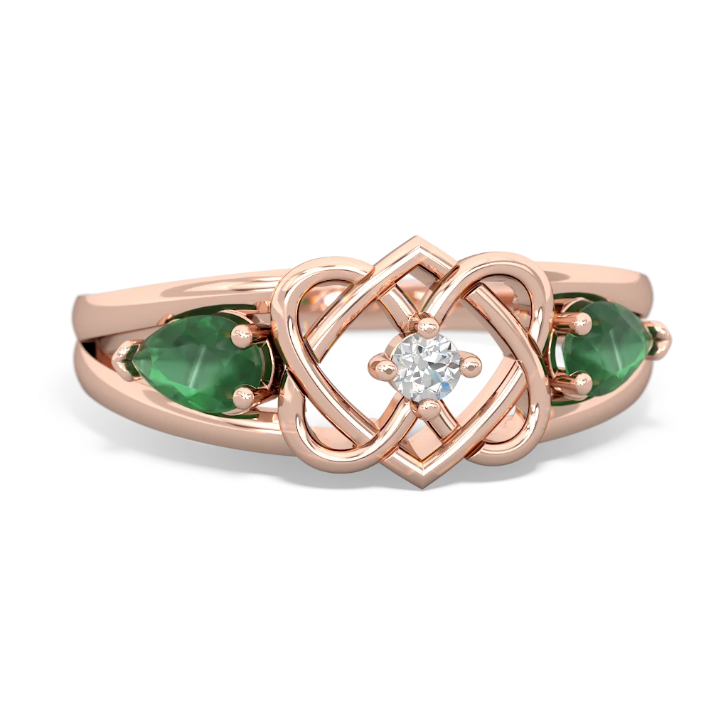 Emerald Hearts Intertwined 14K Rose Gold ring R5880