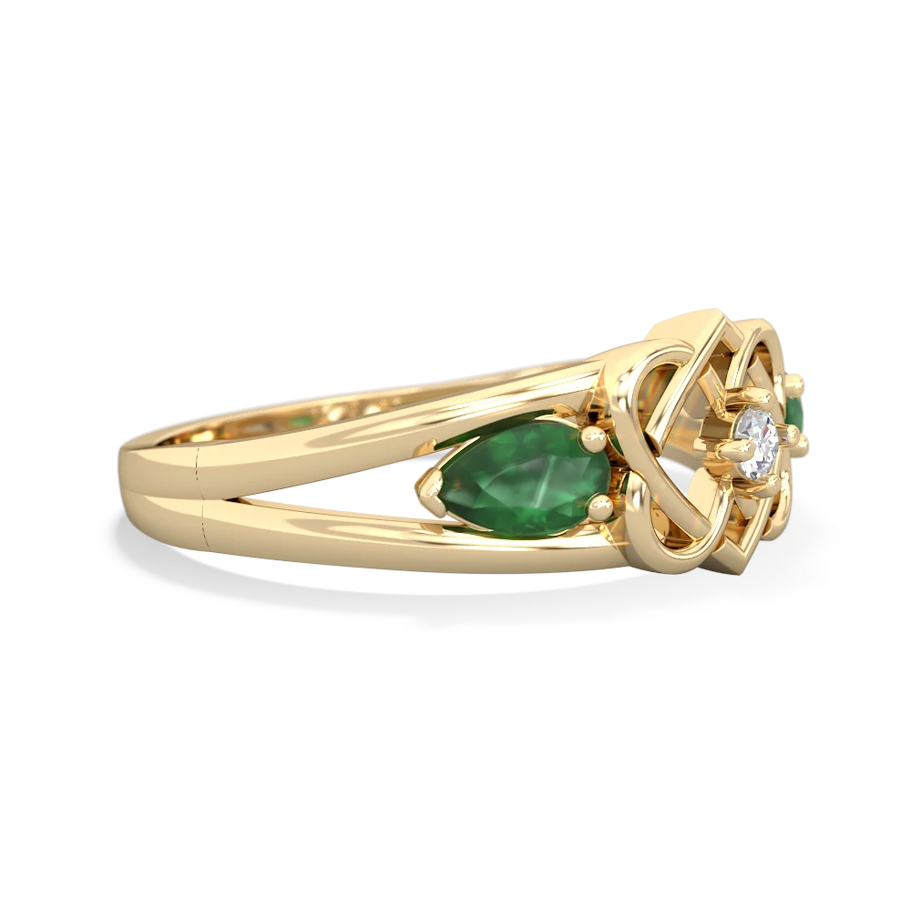 Emerald Hearts Intertwined 14K Yellow Gold ring R5880