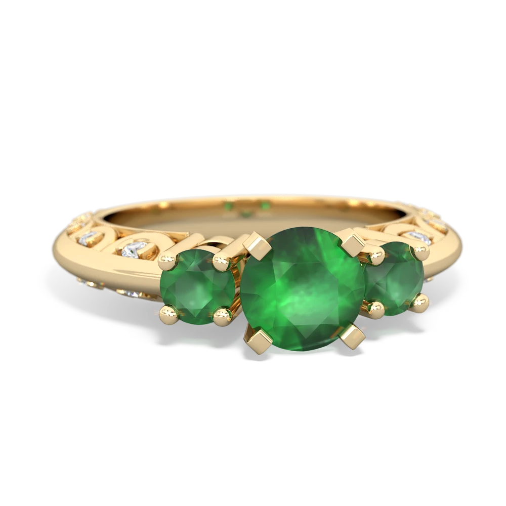 Emerald Art Deco Eternal Embrace Engagement 14K Yellow Gold ring C2003