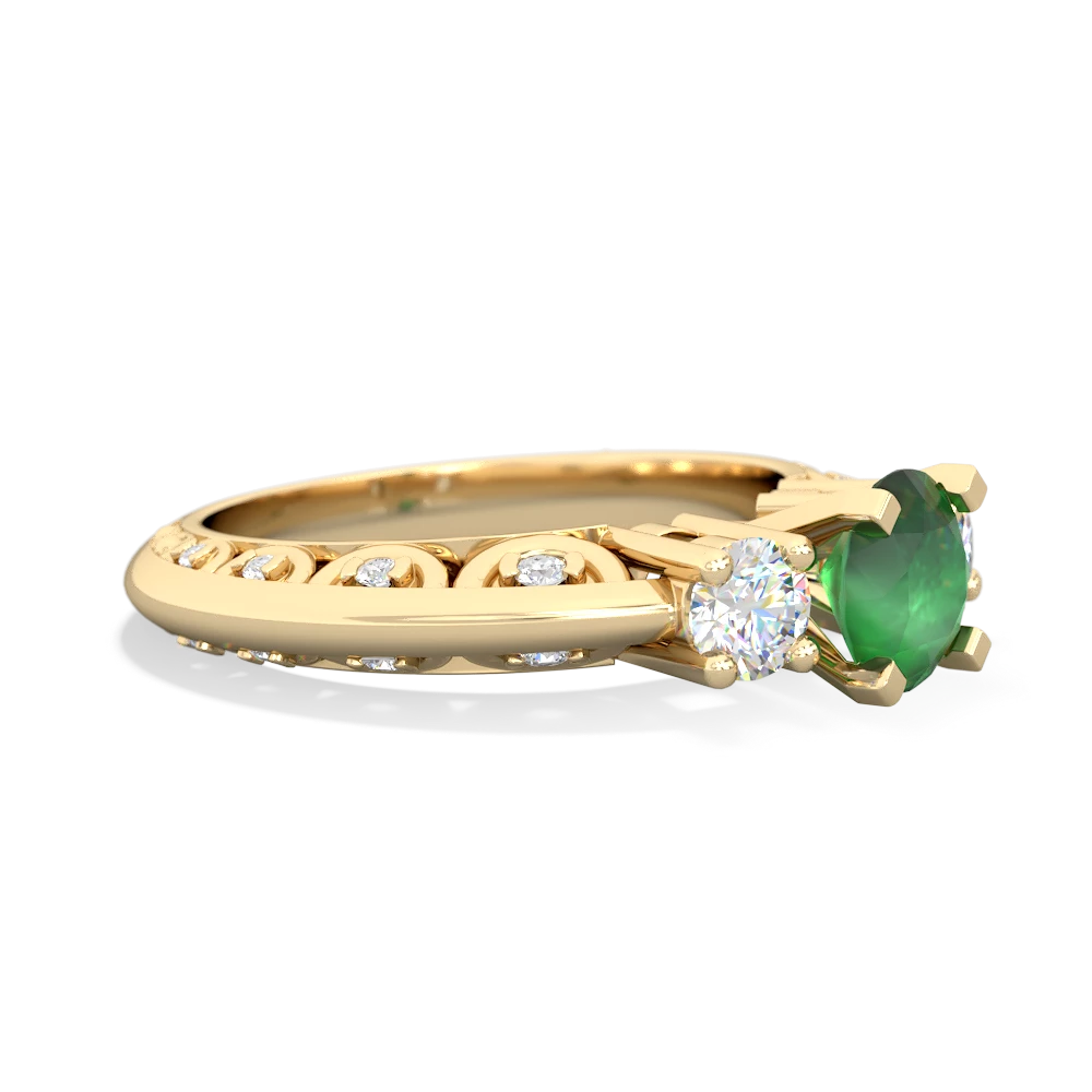 Emerald Art Deco Diamond 6Mm Round Engagment 14K Yellow Gold ring R2003