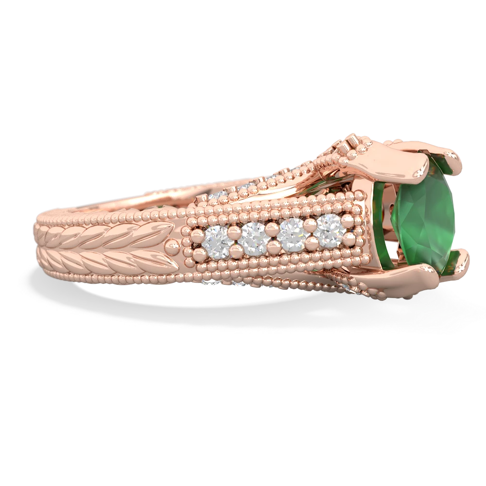 Emerald Antique Style Milgrain Diamond 14K Rose Gold ring R2028