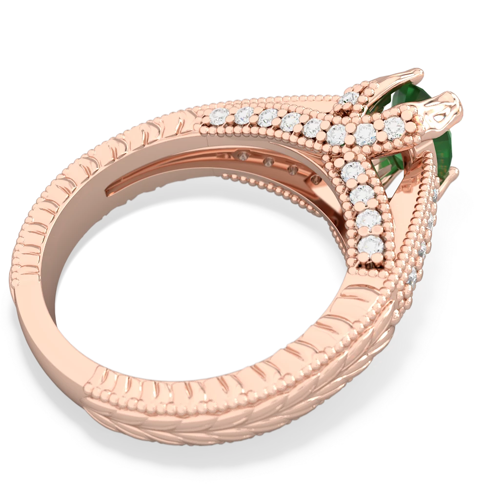 Emerald Antique Style 14K Rose Gold ring R2028 - front view