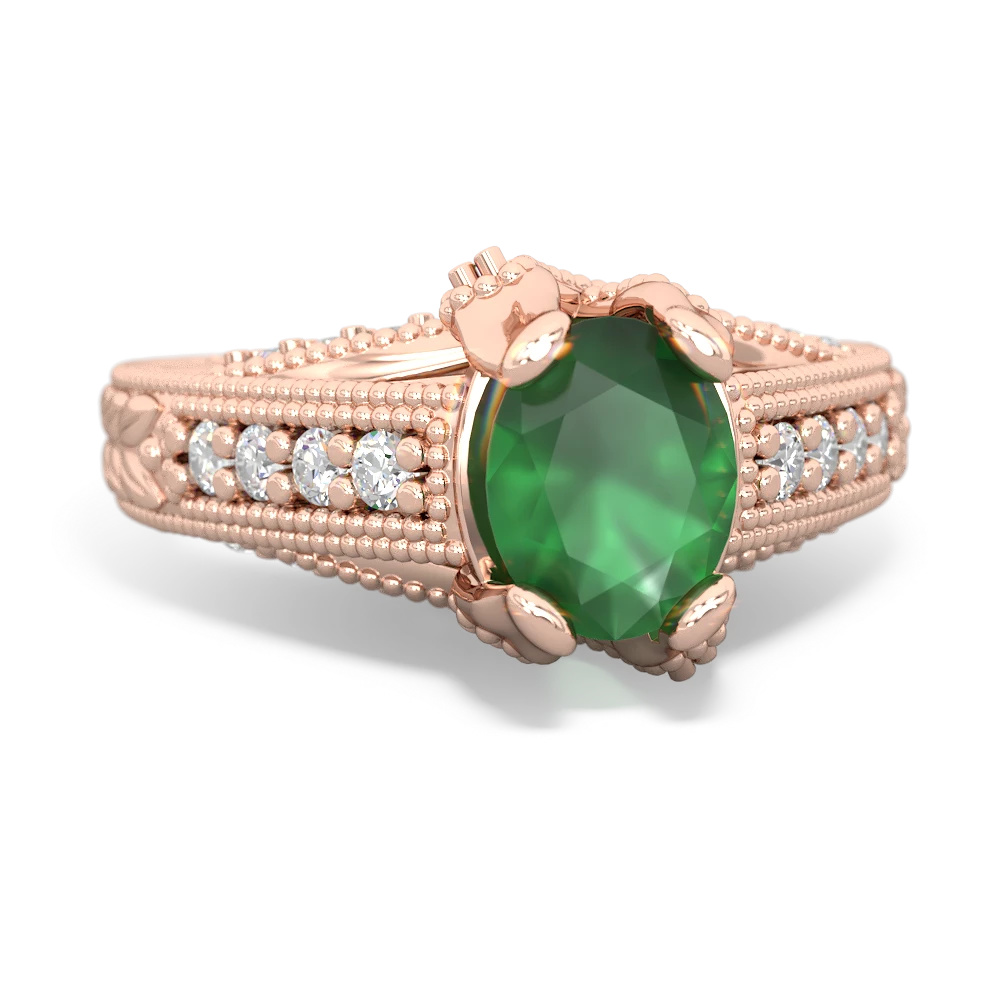 Emerald Antique Style 14K Rose Gold ring R2028