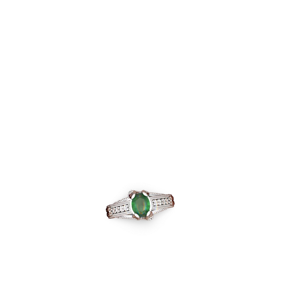 Emerald Antique Style 14K White Gold ring R2028