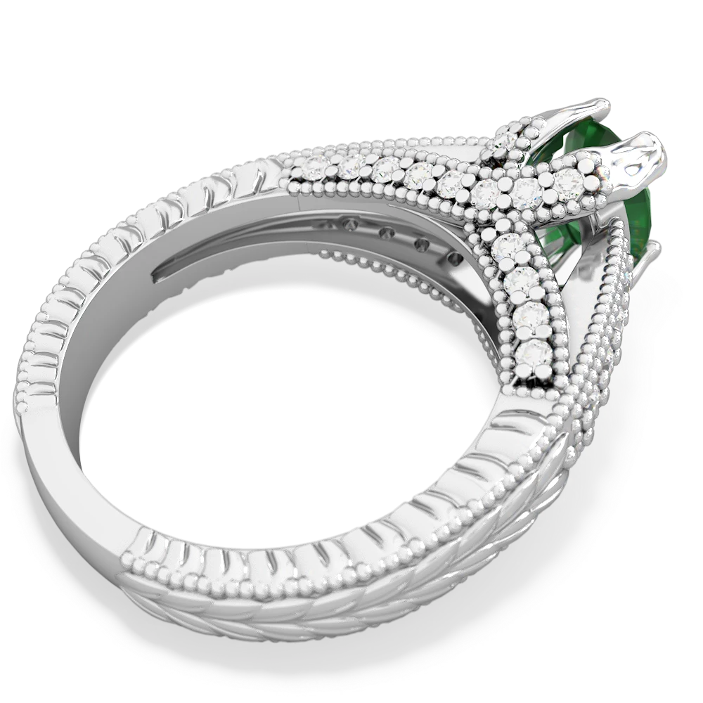Emerald Antique Style 14K White Gold ring R2028