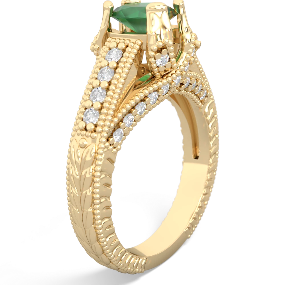 Emerald Antique Style Milgrain Diamond 14K Yellow Gold ring R2028