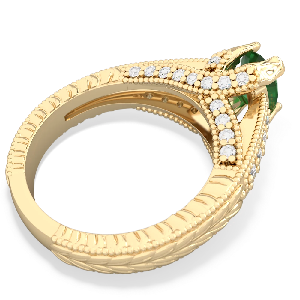 Emerald Antique Style Milgrain Diamond 14K Yellow Gold ring R2028