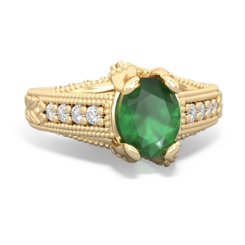 Emerald Antique Style Milgrain Diamond 14K Yellow Gold ring R2028