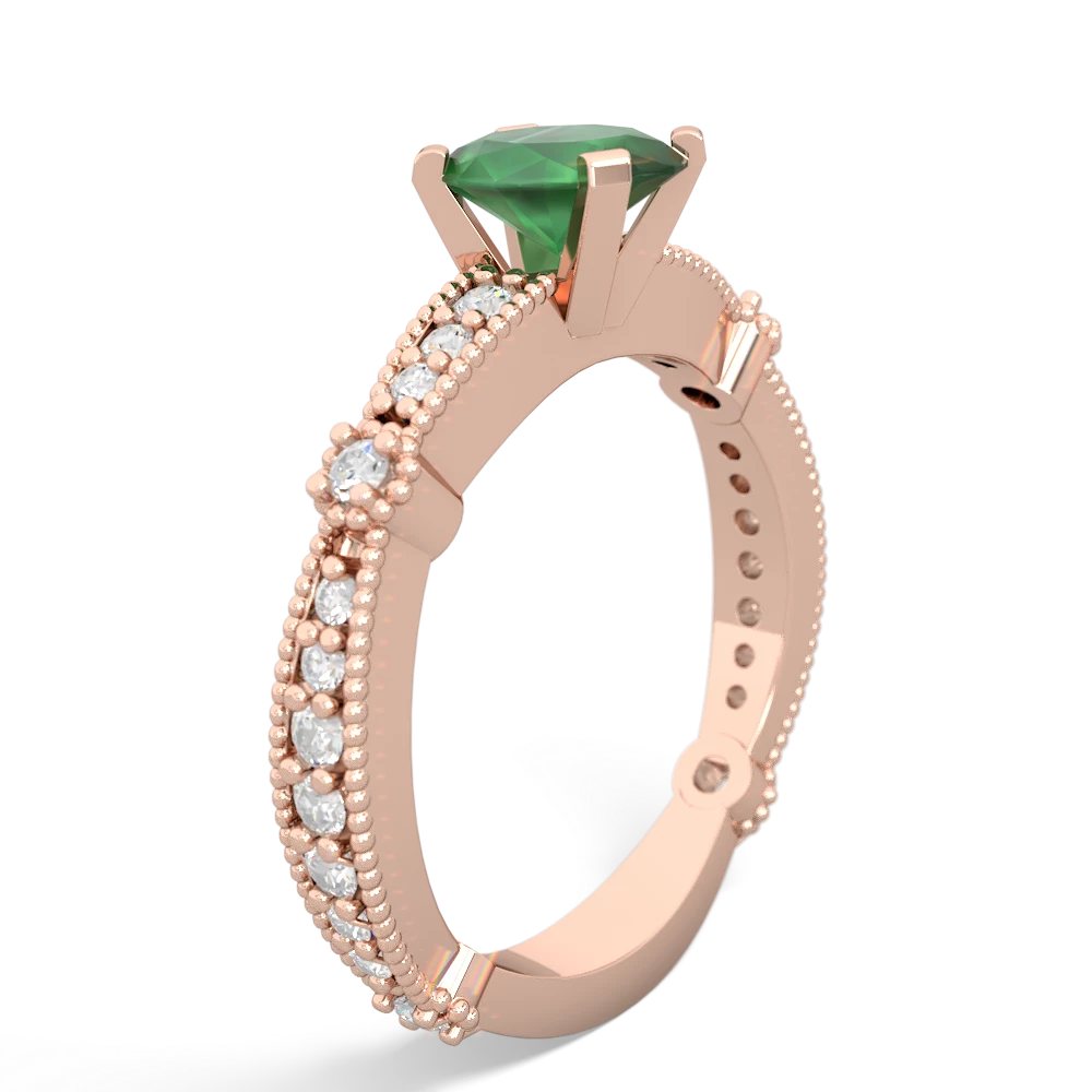 Emerald Milgrain Antique Style 14K Rose Gold ring R26297VL