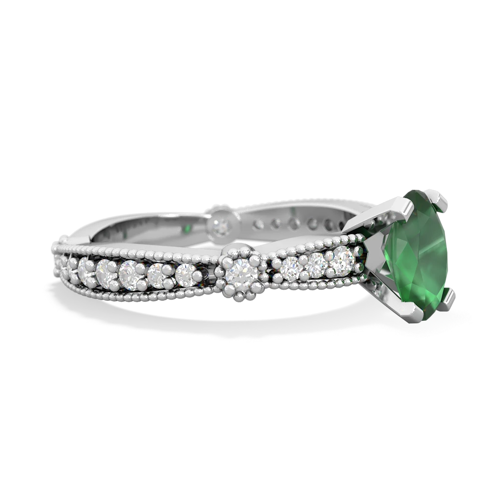 Emerald Milgrain Antique Style 14K White Gold ring R26297VL