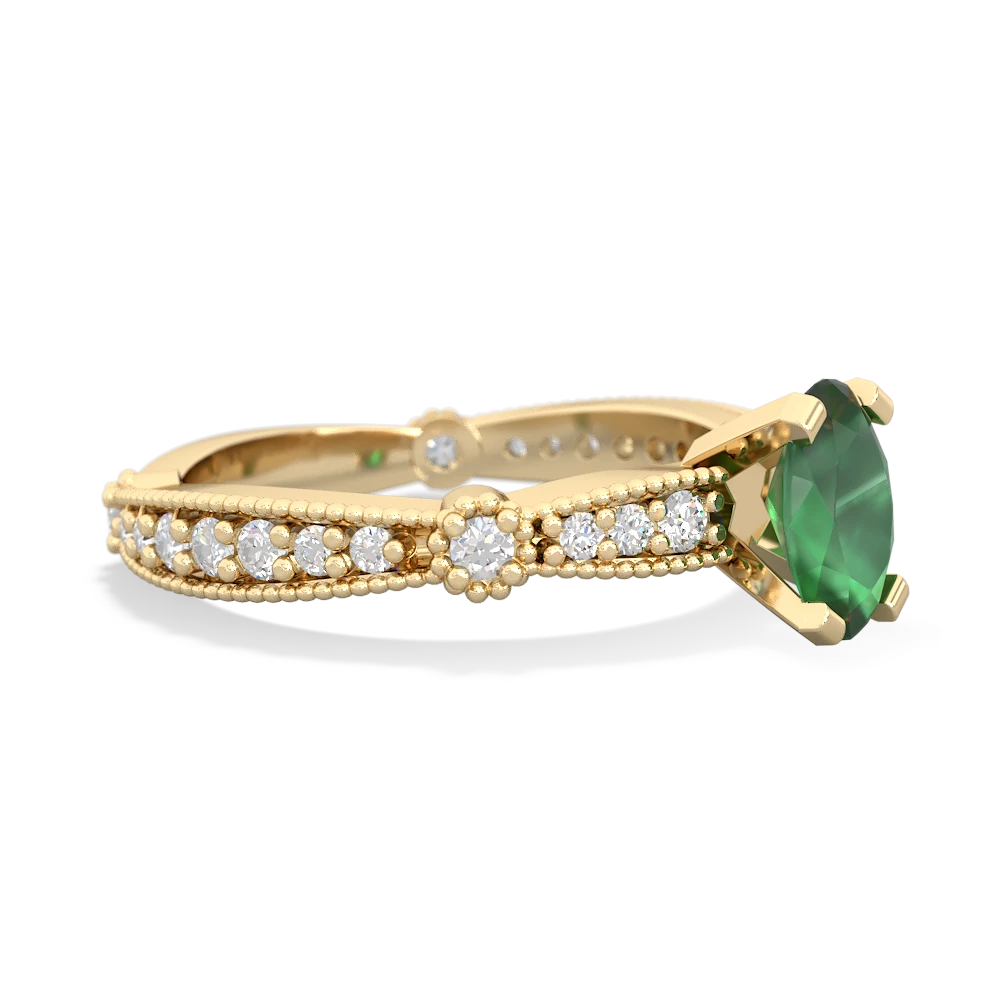 Emerald Milgrain Antique Style 14K Yellow Gold ring R26297VL