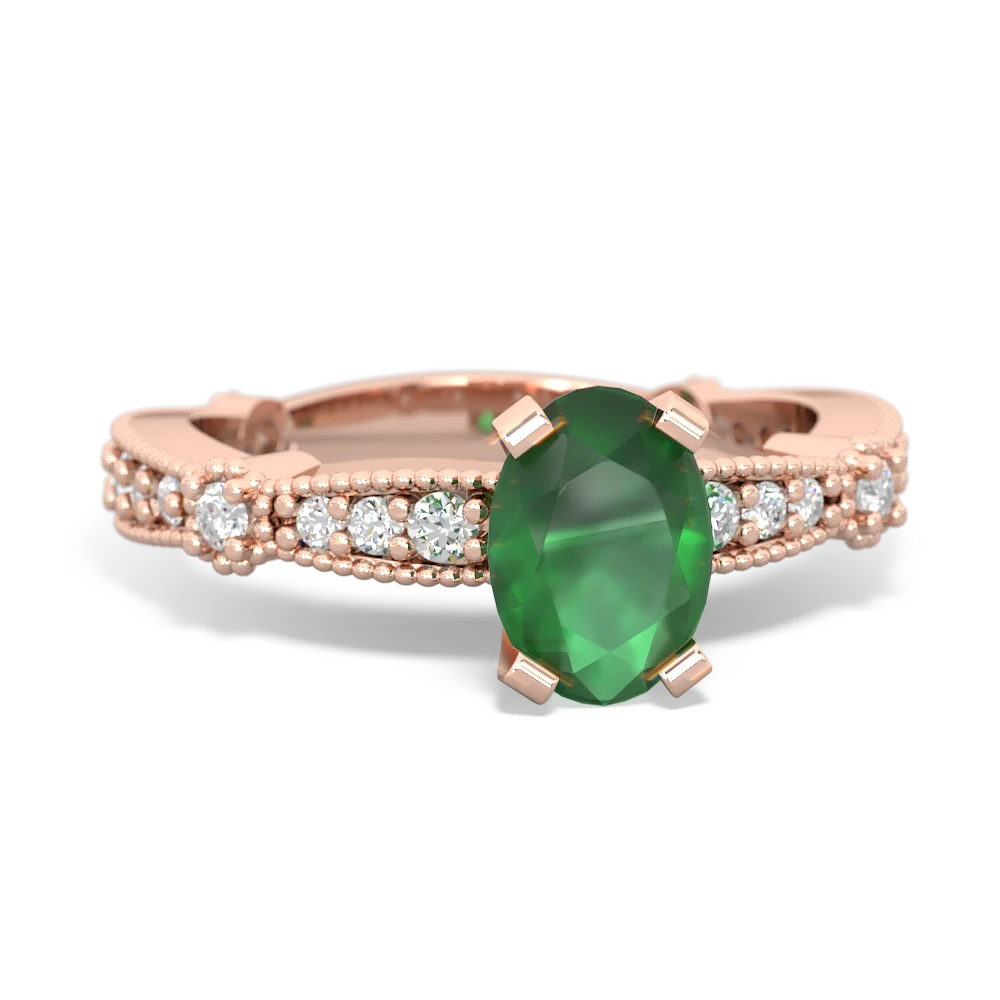 Emerald Sparkling Tiara 7X5mm Oval 14K Rose Gold ring R26297VL