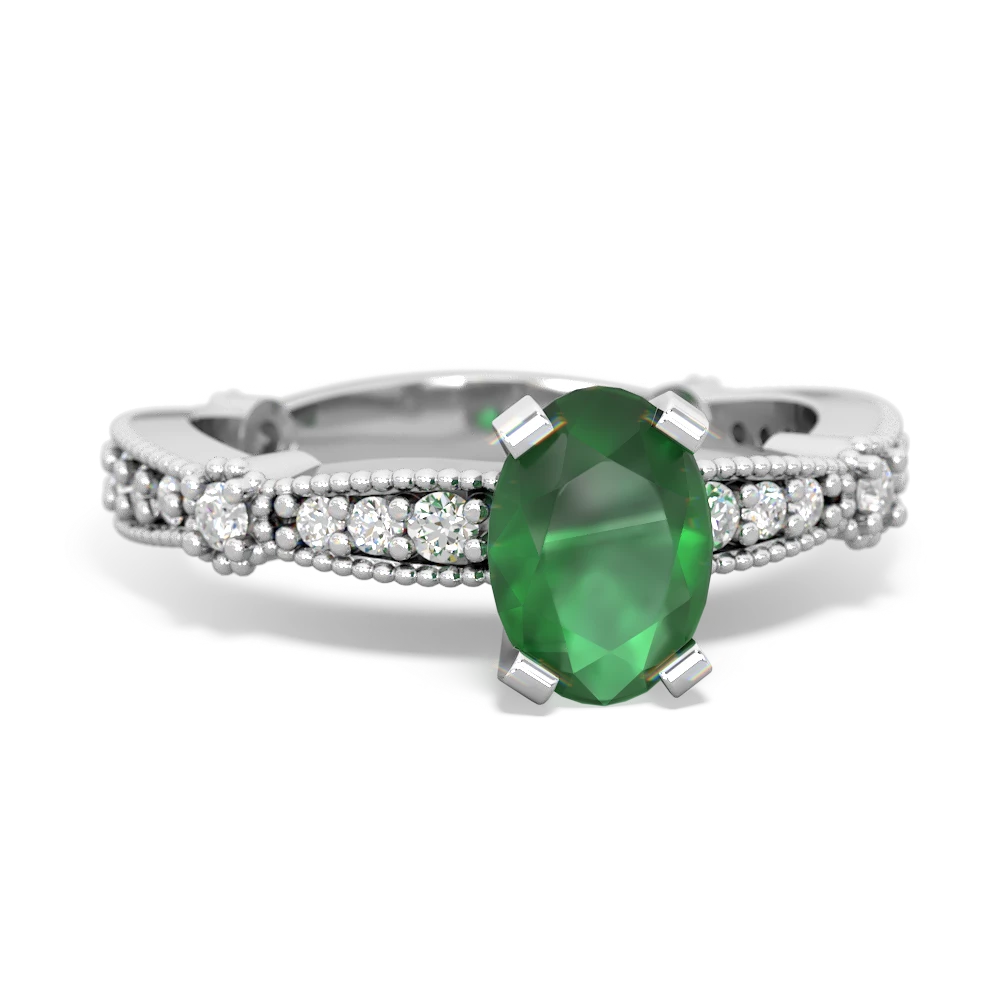 Emerald Sparkling Tiara 7X5mm Oval 14K White Gold ring R26297VL