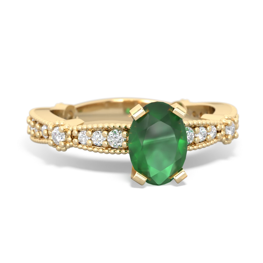 Emerald Sparkling Tiara 7X5mm Oval 14K Yellow Gold ring R26297VL