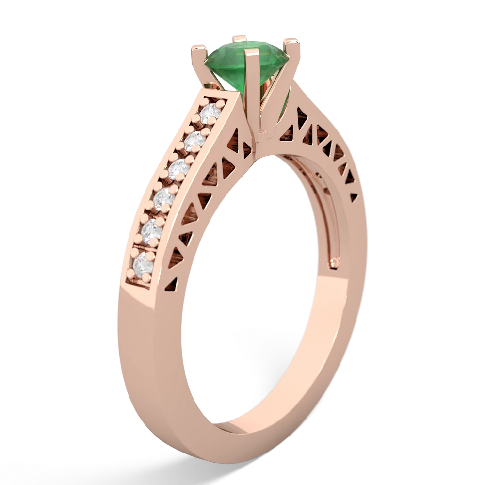 Emerald Art Deco Engagement 5Mm Round 14K Rose Gold ring R26355RD