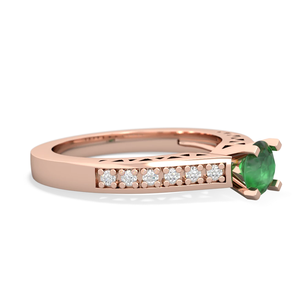 Emerald Art Deco Engagement 5Mm Round 14K Rose Gold ring R26355RD