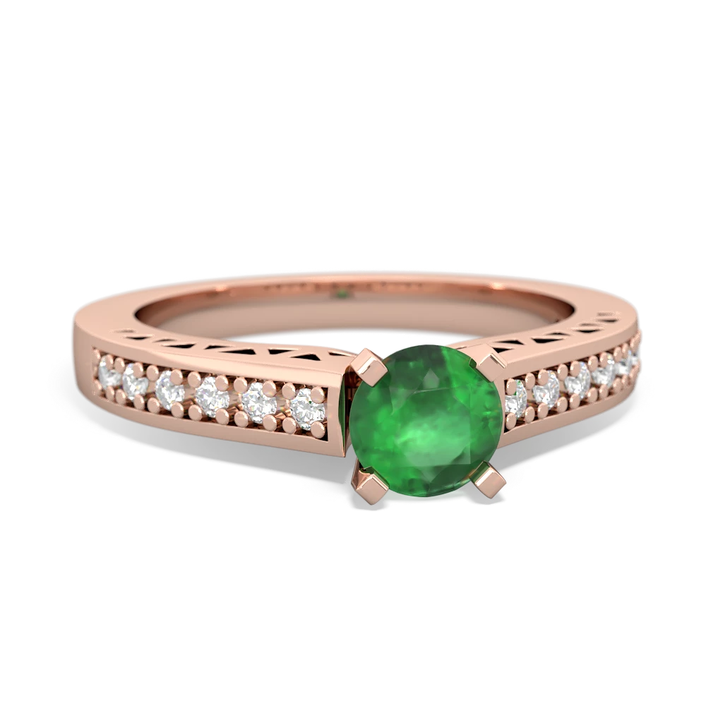 Emerald Art Deco Engagement 5Mm Round 14K Rose Gold ring R26355RD