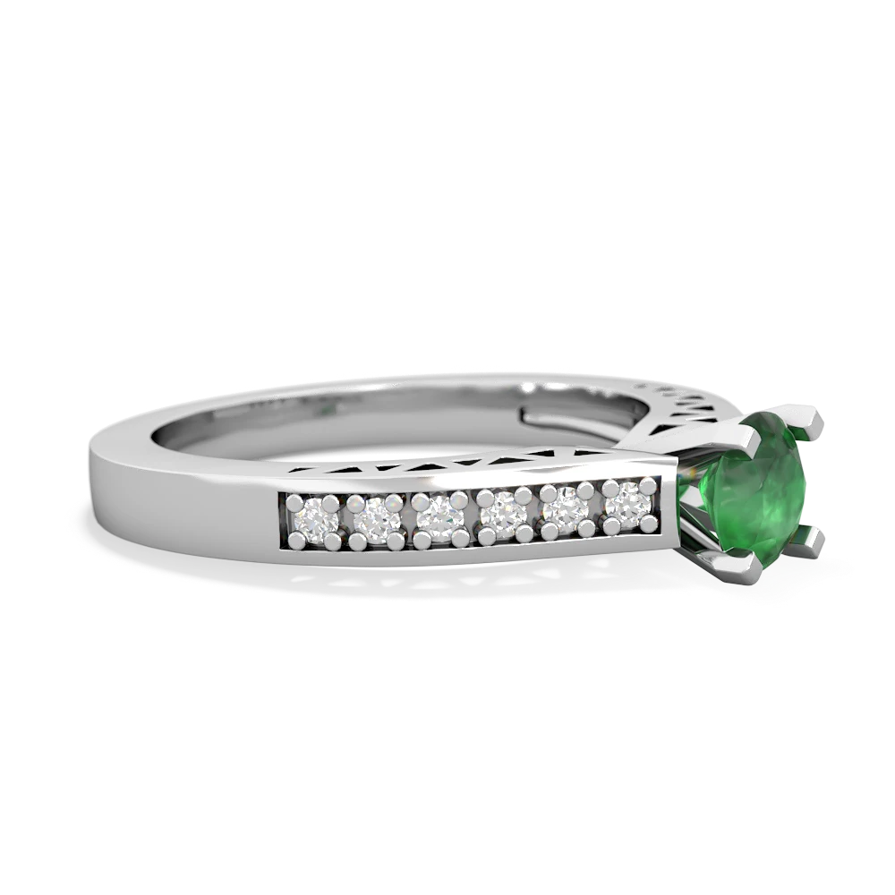 Emerald Art Deco Engagement 5Mm Round 14K White Gold ring R26355RD