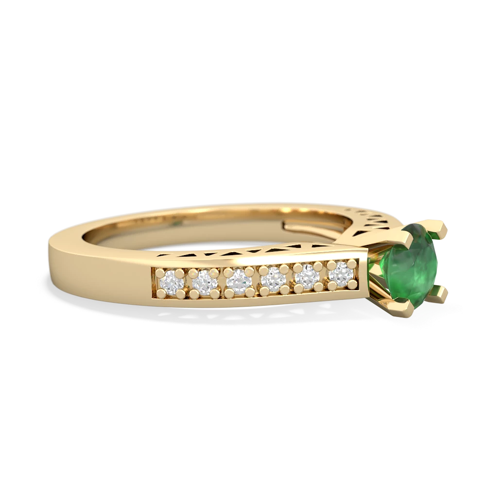 Emerald Art Deco Engagement 5Mm Round 14K Yellow Gold ring R26355RD