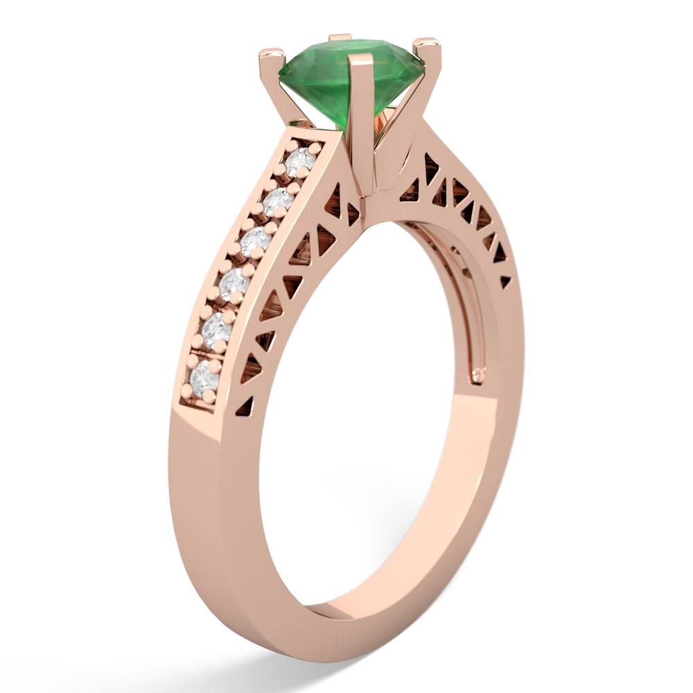 Emerald Art Deco Engagement 6Mm Round 14K Rose Gold ring R26356RD