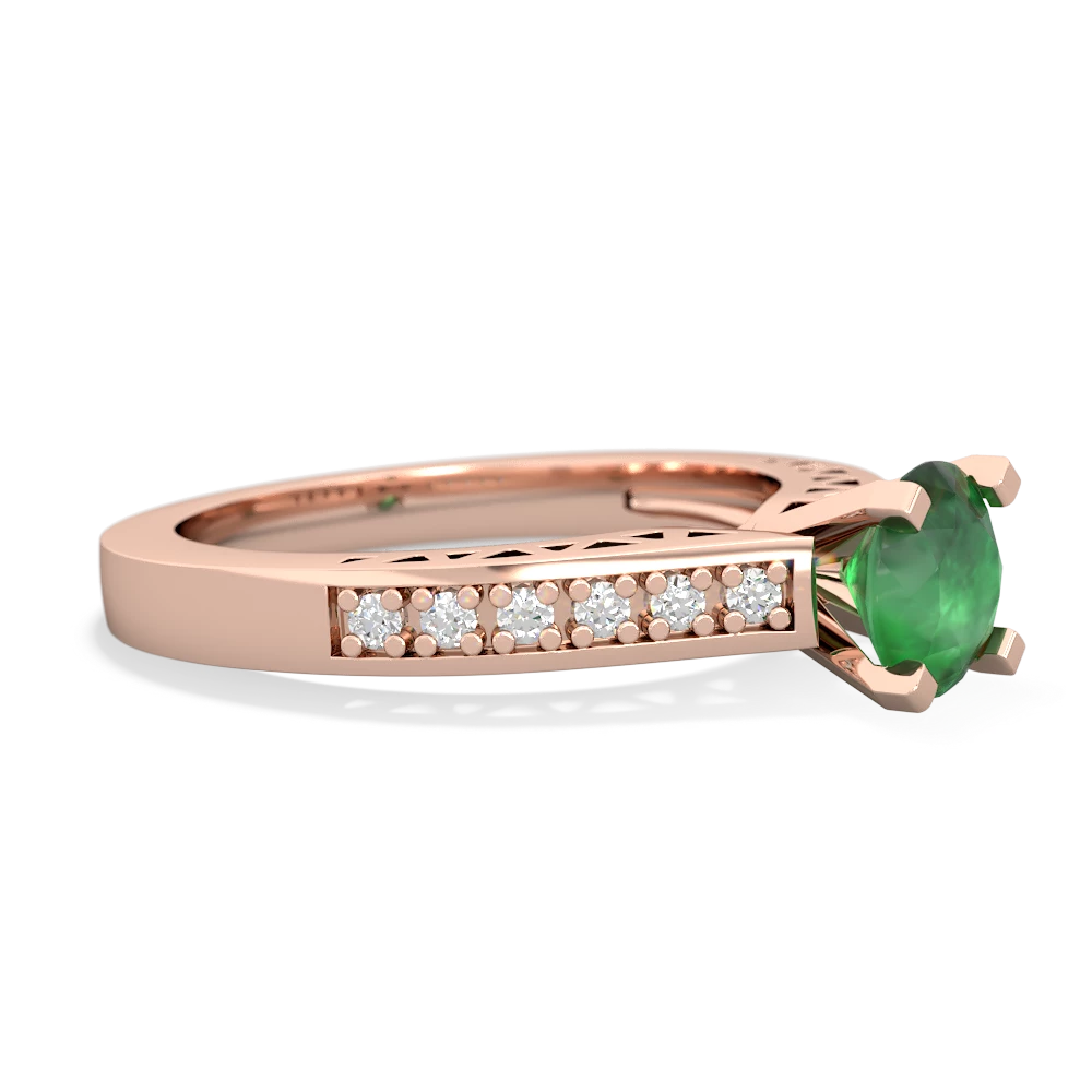 Emerald Art Deco Engagement 6Mm Round 14K Rose Gold ring R26356RD