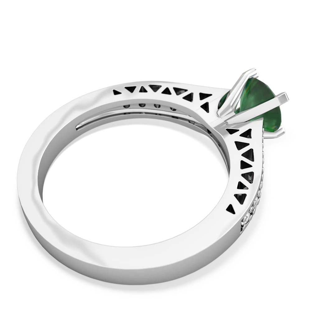 Emerald Art Deco Engagement 6Mm Round 14K White Gold ring R26356RD