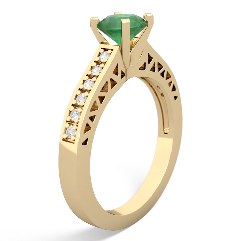 Emerald Art Deco Engagement 6Mm Round 14K Yellow Gold ring R26356RD