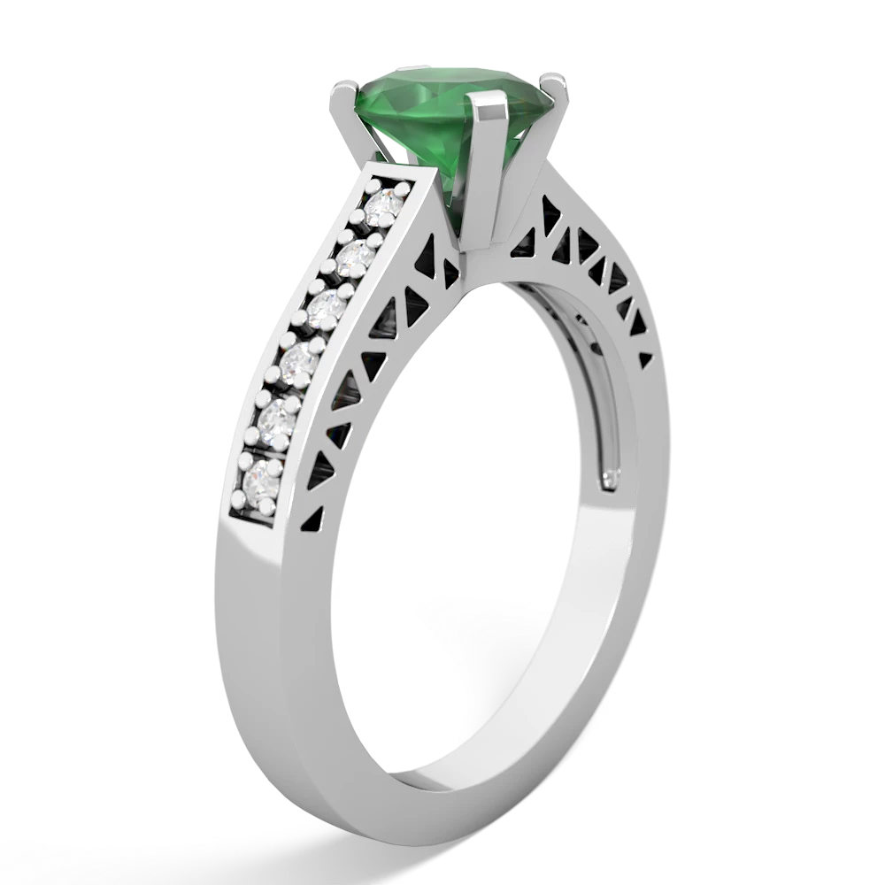 Emerald Art Deco Engagement 7X5mm Oval 14K White Gold ring R26357VL