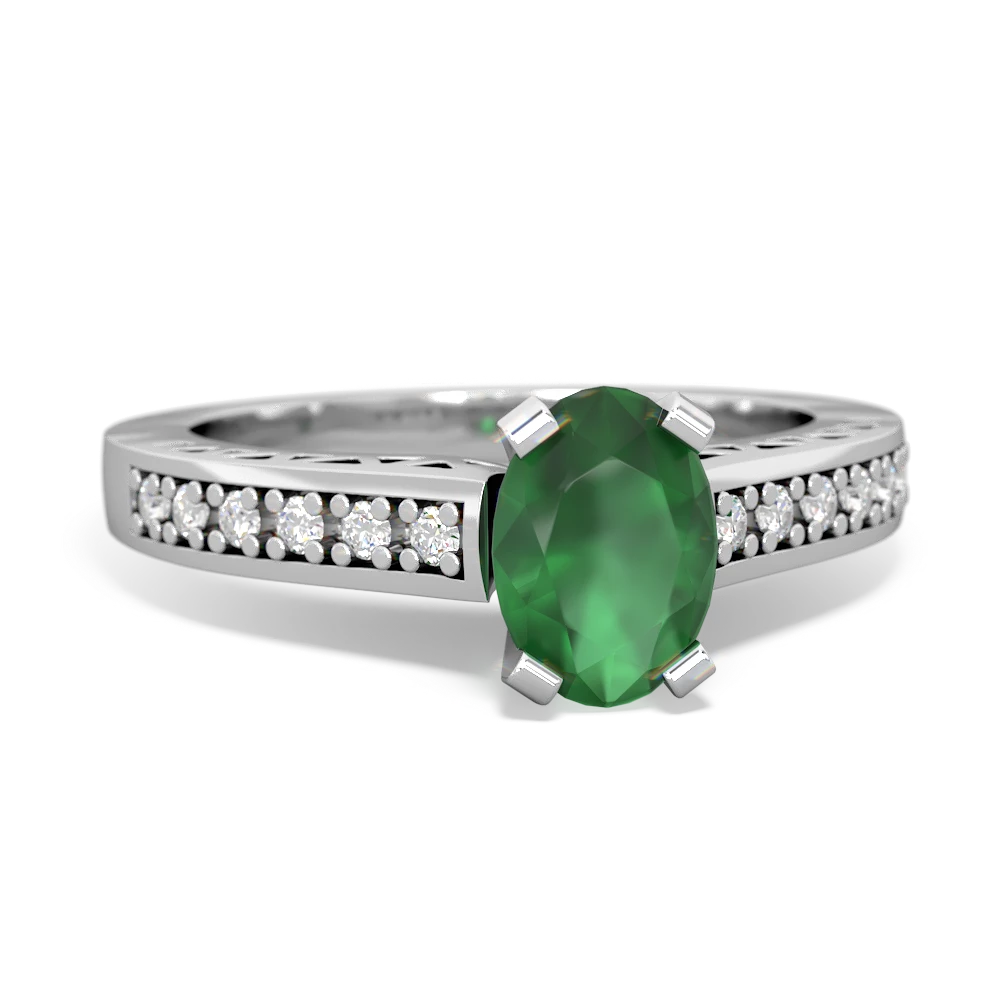 Emerald Art Deco Engagement 7X5mm Oval 14K White Gold ring R26357VL