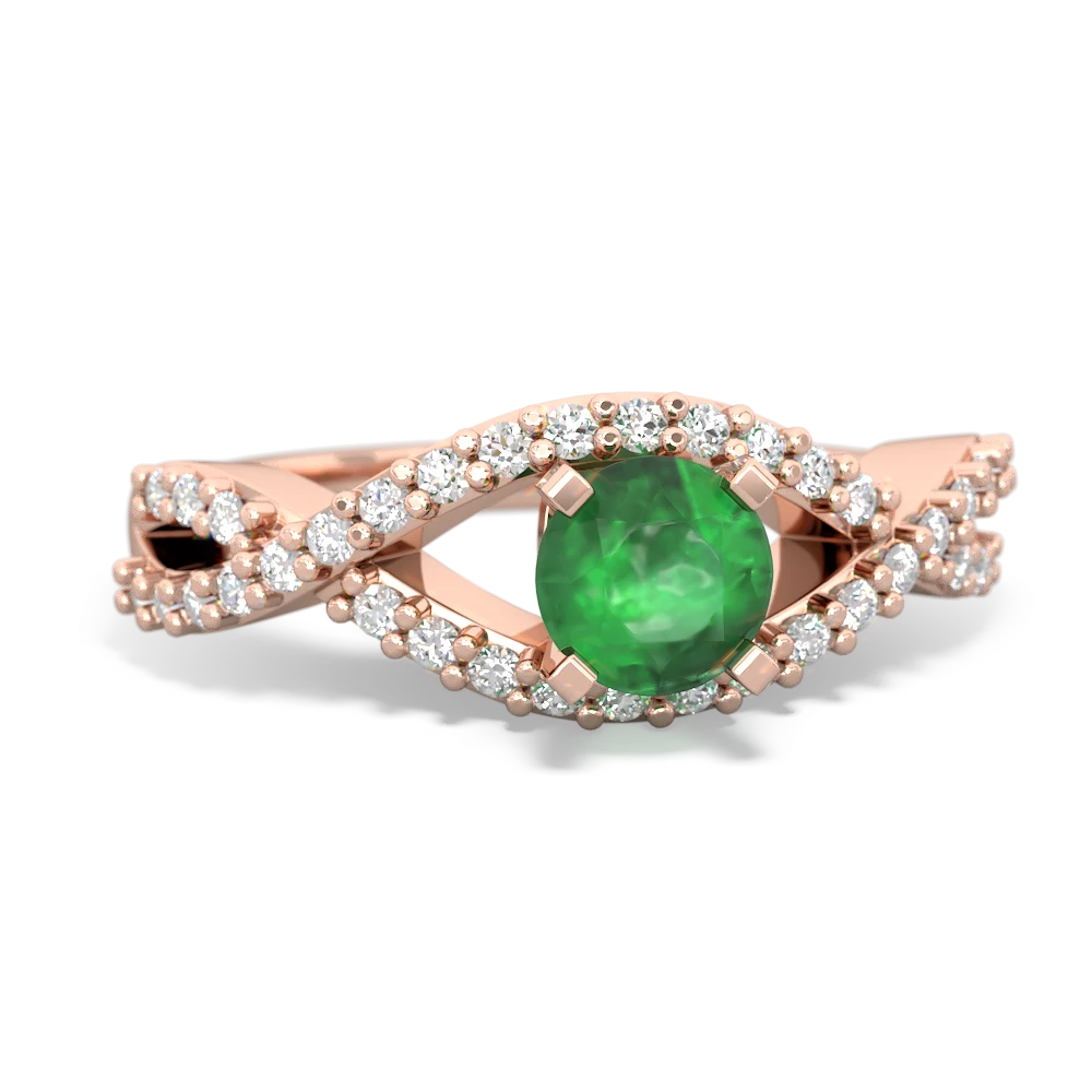 Emerald Diamond Twist 5Mm Round Engagment  14K Rose Gold ring R26405RD