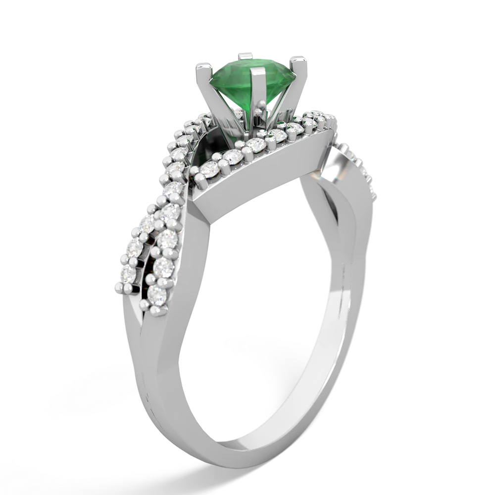 Emerald Diamond Twist 5Mm Round Engagment  14K White Gold ring R26405RD