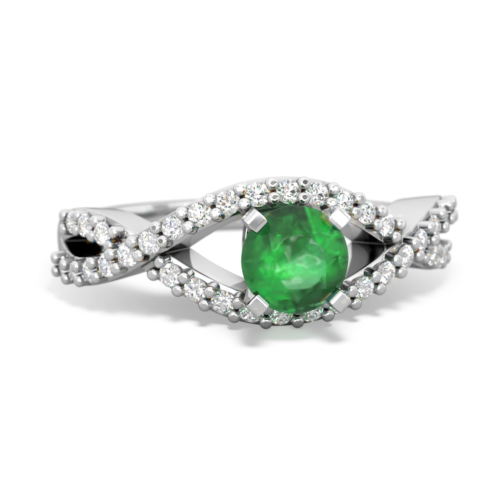 Emerald Diamond Twist 5Mm Round Engagment  14K White Gold ring R26405RD