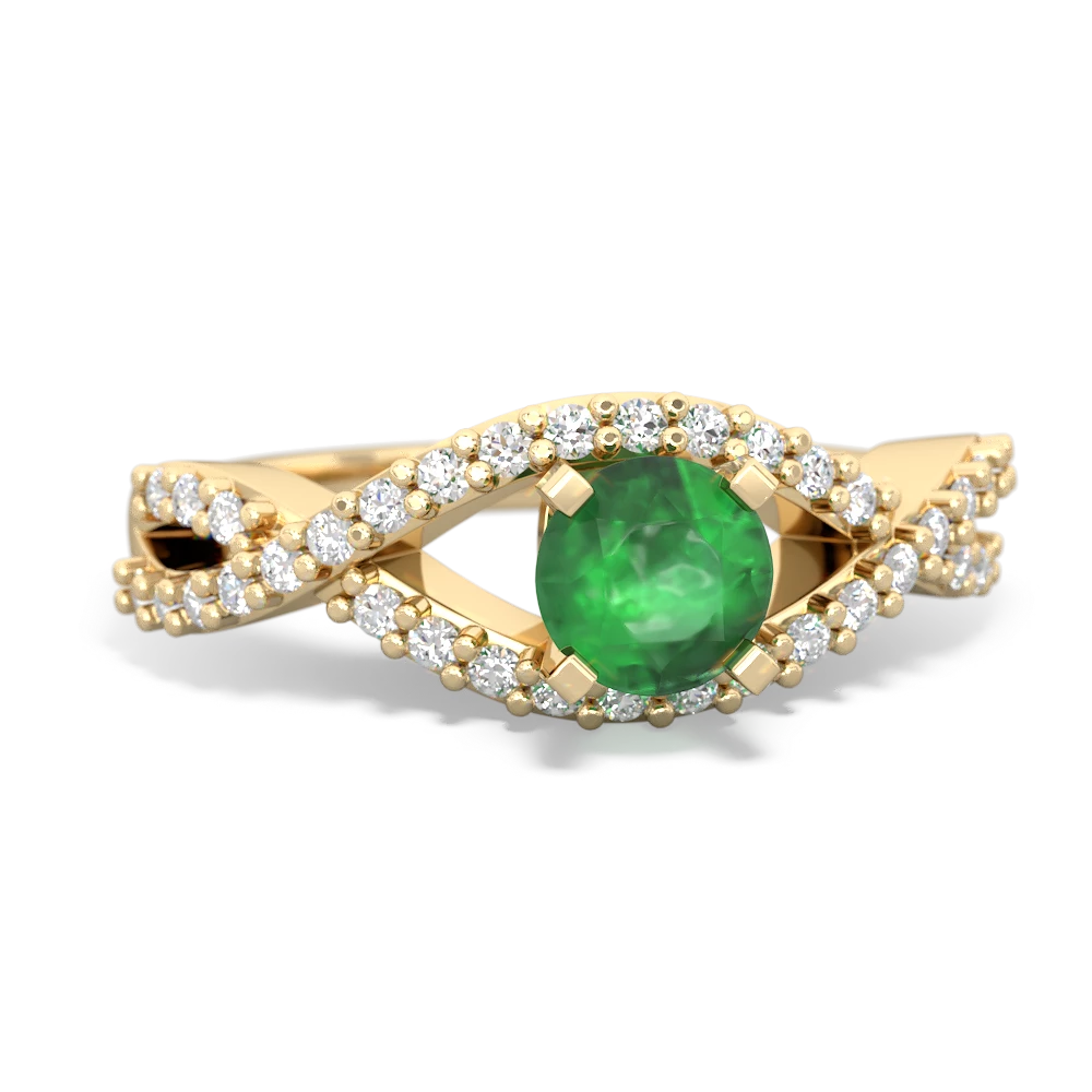 Emerald Diamond Twist 5Mm Round Engagment  14K Yellow Gold ring R26405RD
