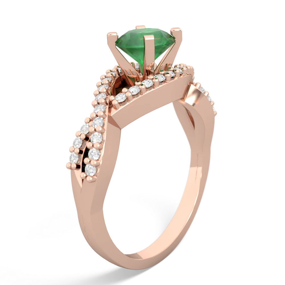 Emerald Diamond Twist 6Mm Round Engagment  14K Rose Gold ring R26406RD