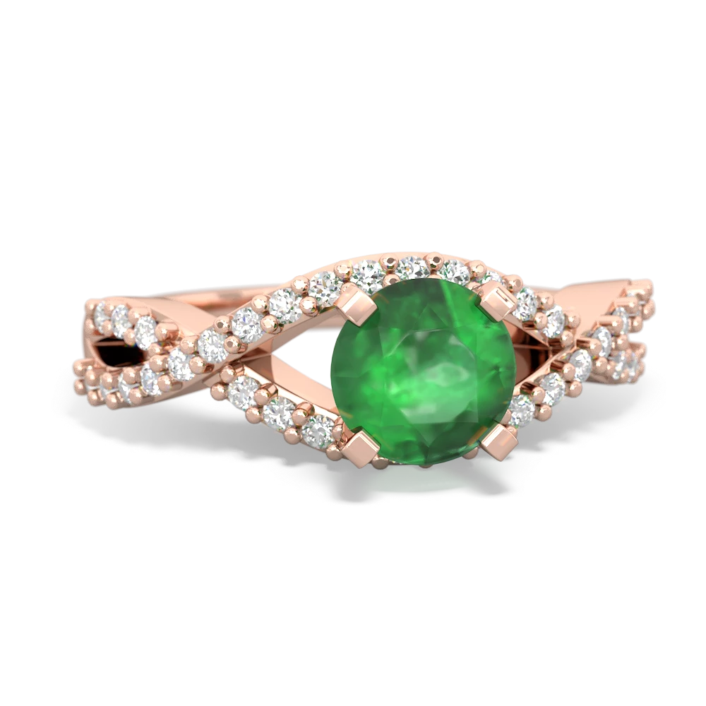 Emerald Diamond Twist 6Mm Round Engagment  14K Rose Gold ring R26406RD