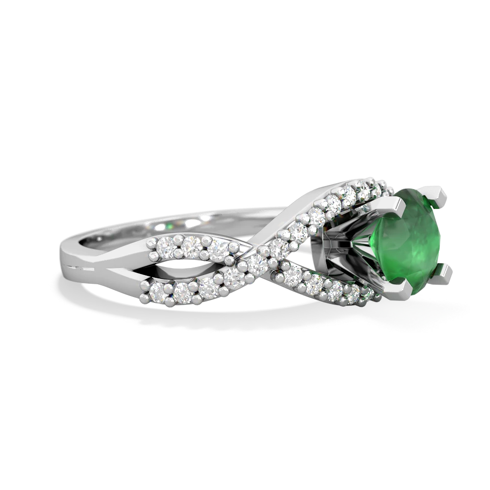 Emerald Diamond Twist 6Mm Round Engagment  14K White Gold ring R26406RD