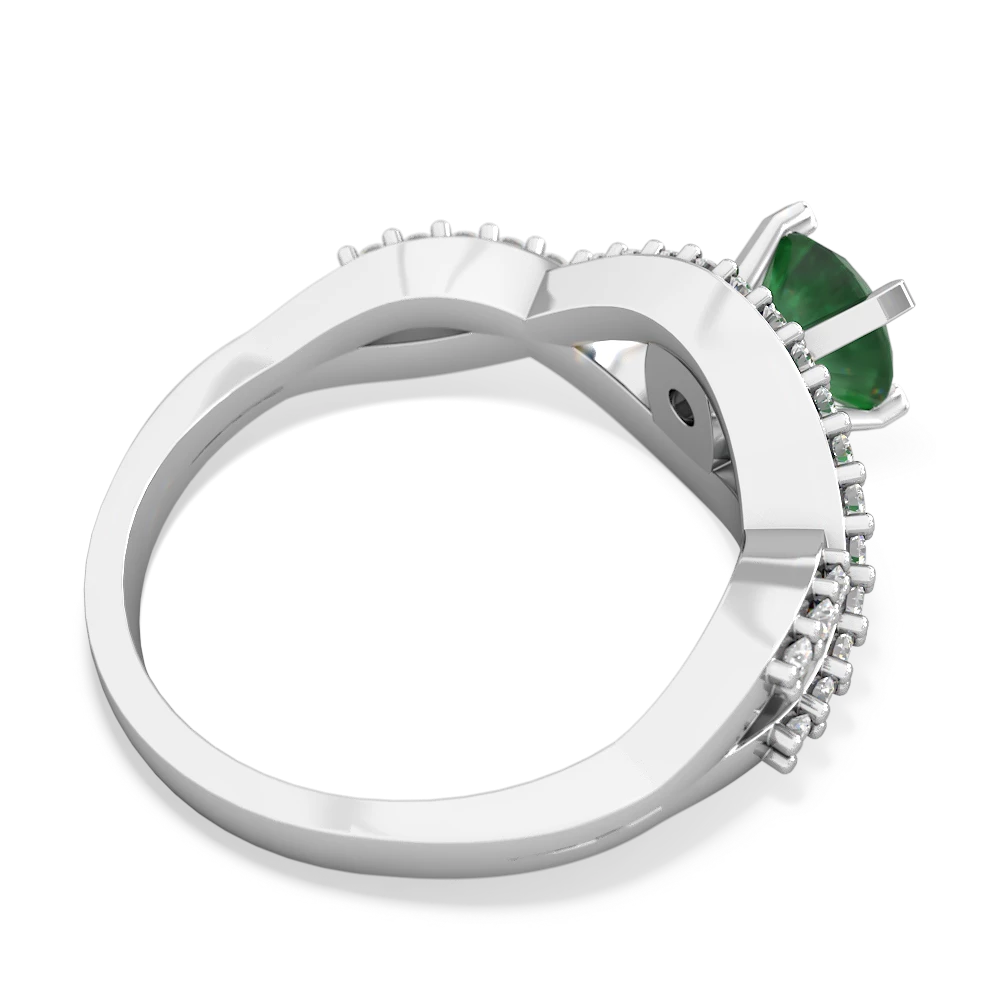 Emerald Diamond Twist 6Mm Round Engagment  14K White Gold ring R26406RD