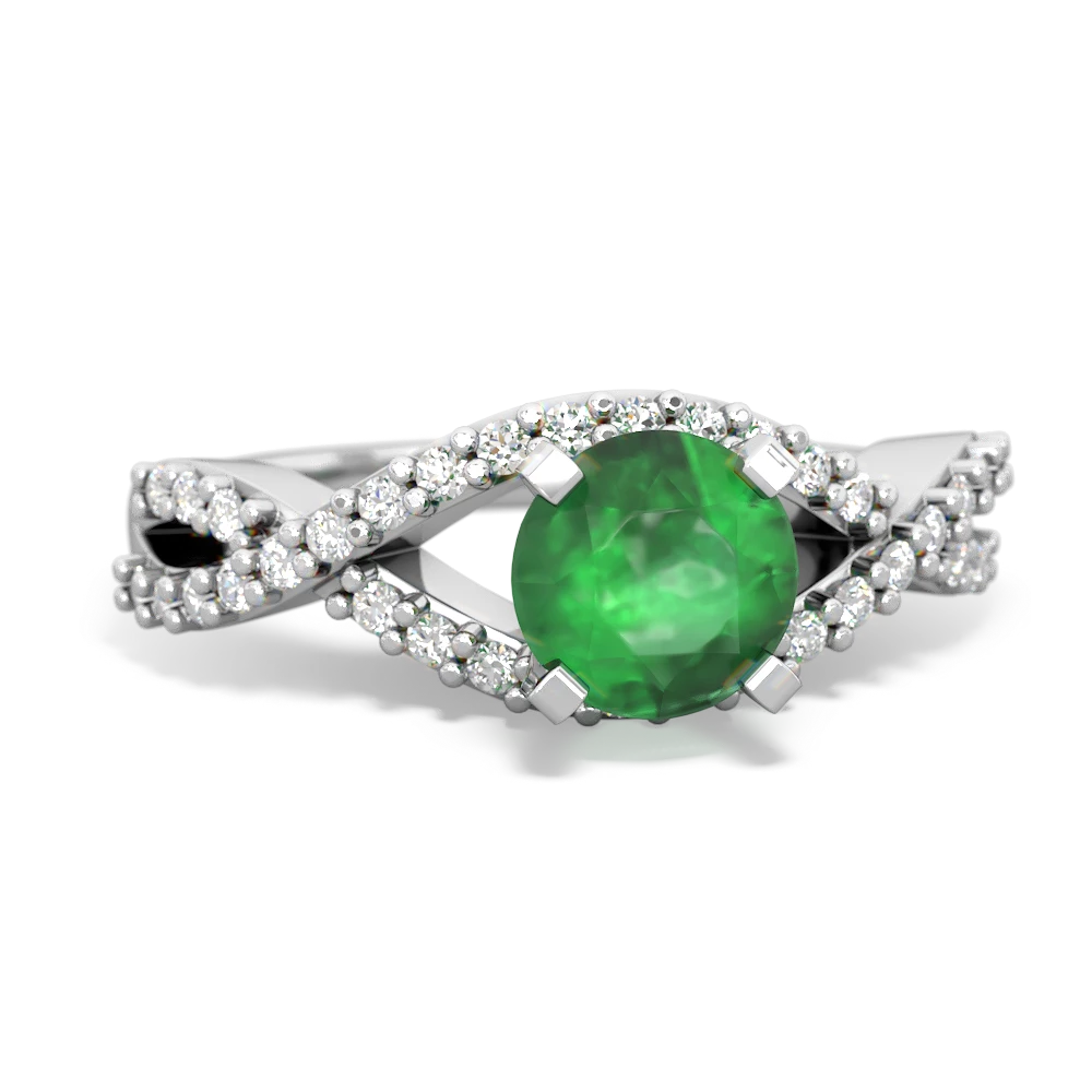 Emerald Diamond Twist 6Mm Round Engagment  14K White Gold ring R26406RD