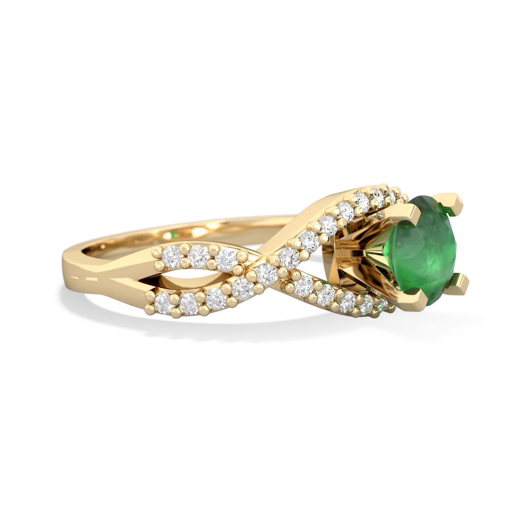 Emerald Diamond Twist 6Mm Round Engagment  14K Yellow Gold ring R26406RD