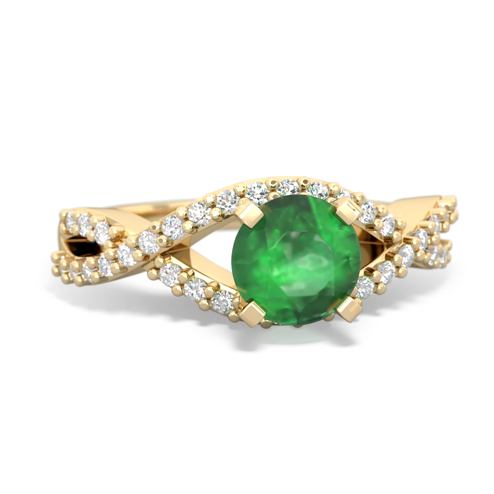 Emerald Diamond Twist 6Mm Round Engagment  14K Yellow Gold ring R26406RD