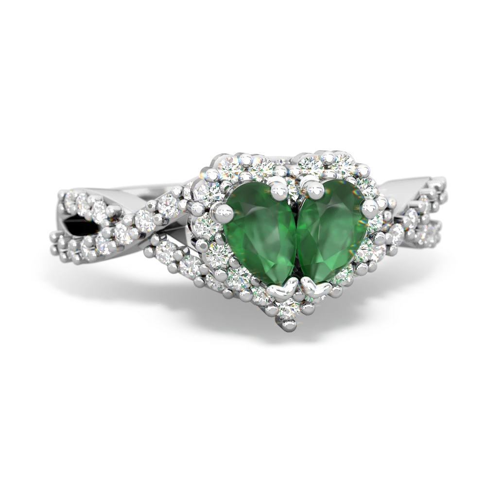 Emerald Diamond Twist 'One Heart' 14K White Gold ring R2640HRT